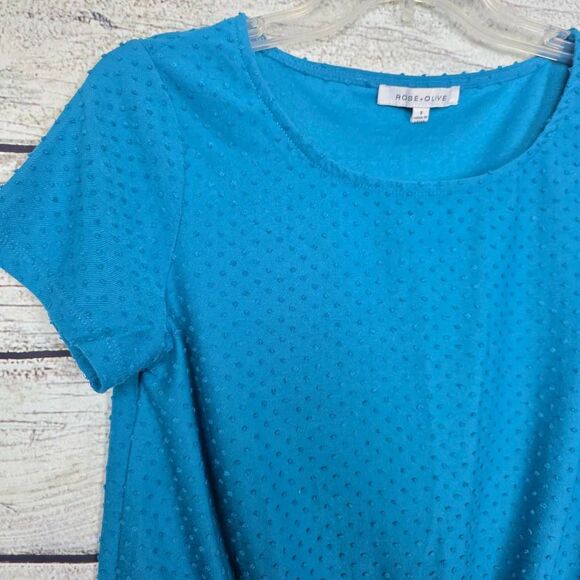 Rose + Olive S Teal Swiss Dot Twist Front Top - Picture 3 of 7